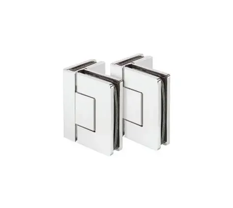 Deux charnières chromées pour portes en verre.
